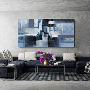 KLAKLA Abstracr Wall Art - Blue and Black Canvas Picture for Living Room Wall Decor - Bedroom Art Framed Artwork - 20x40 Inches Modern Wall Art
