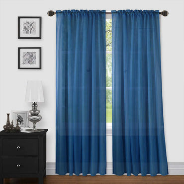 LinenTopia Navy Sheer Curtains - 2 Panels Set 54" x 84" Transparent Light Filtering Privacy Voile Drapes Sheer Window Curtains for Living Room Bedroom Kitchen Dining Room - Navy