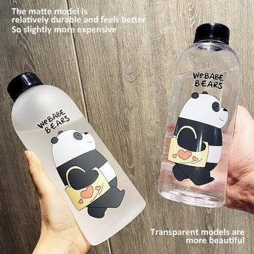 1000ml Water Bottles Cute Panda Bear Cup With Straw Transparent Cartoon Water Bottle Drinkware Frosted Cup Leak-proof Plastic Straw Cartoon Frosted Leak Proof Panda Bear Pattern Transparent Water Cup Sports Drink Water Bottle