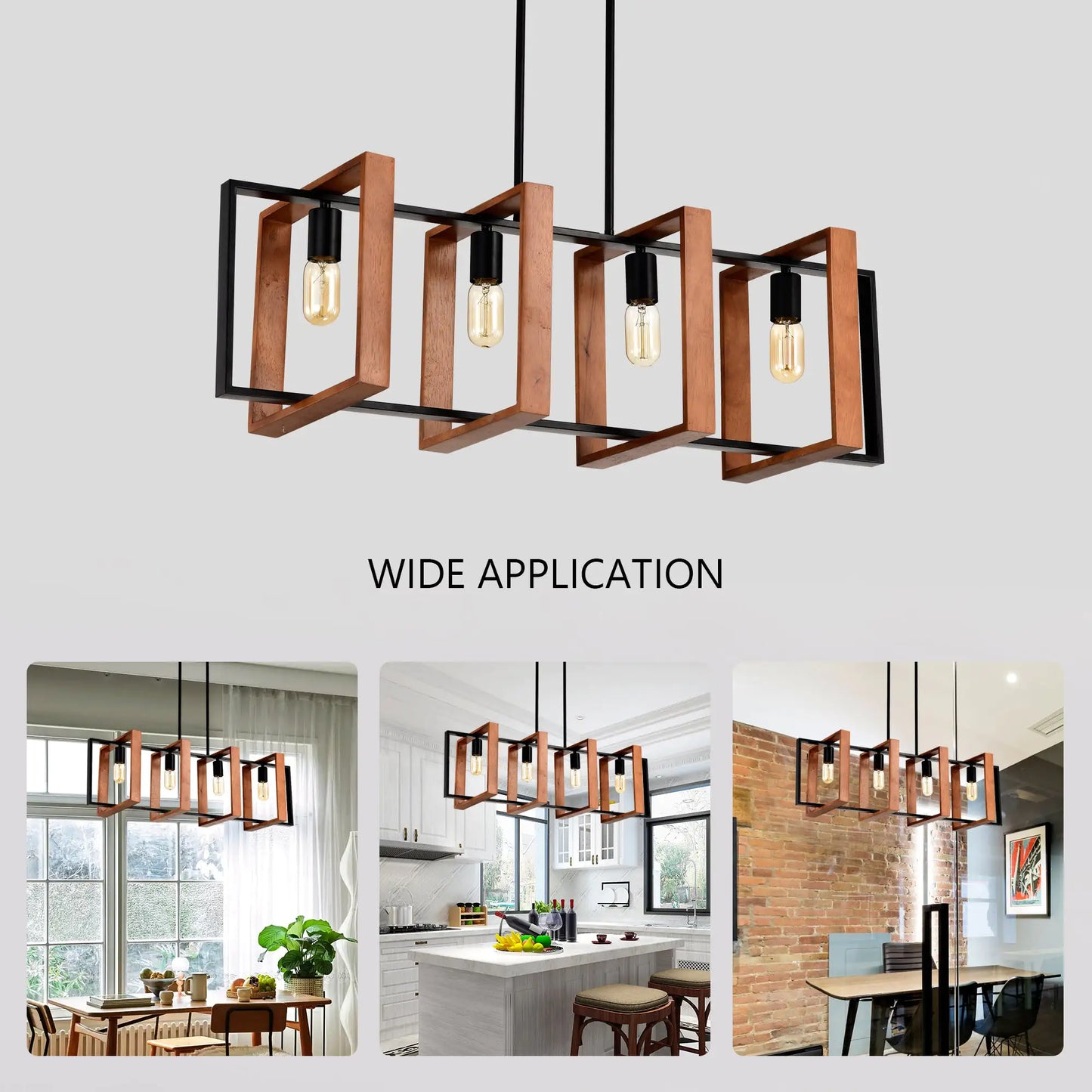 Rustic Rectangular Wood & Metal Pendant Light
