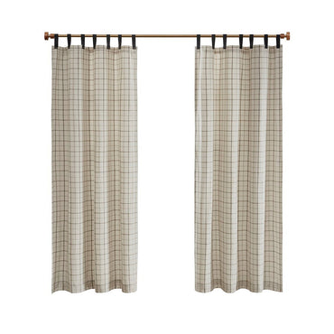 Plaid Faux Leather Tab Top Curtain Panel with Fleece Lining