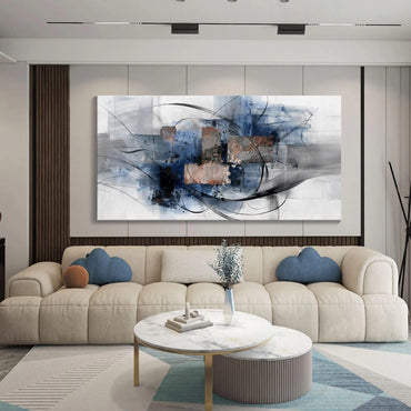 Mofutinpo Canvas Wall Art for Living Room Bedroom Office - Large Wall Art Decor - Abstract Wall Art - Modern Black and White PaintingsBlue and Grey Wall Decor Artwork and Pictures for Wall 24×48