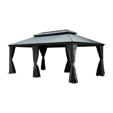 12'x20' Hardtop Gazebo with Resin Roof, Curtains, and Mosquito Netting