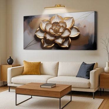 Golden Lotus Linework Wall Art
