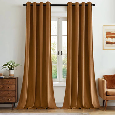 ANRODUO Golden Brown Velvet Curtains 84 Inches Long Blackout Insulated Soundproof Curtain Panels for Living Room Privacy Grommet Window Drapes for Bedroom Luxury Curtains W52 x L84 Set of 2