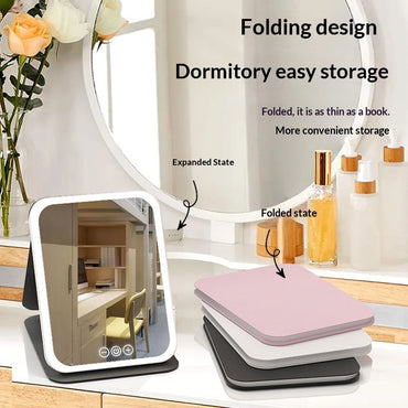 Portable Foldable LED Makeup Mirror With Built-in Lights
