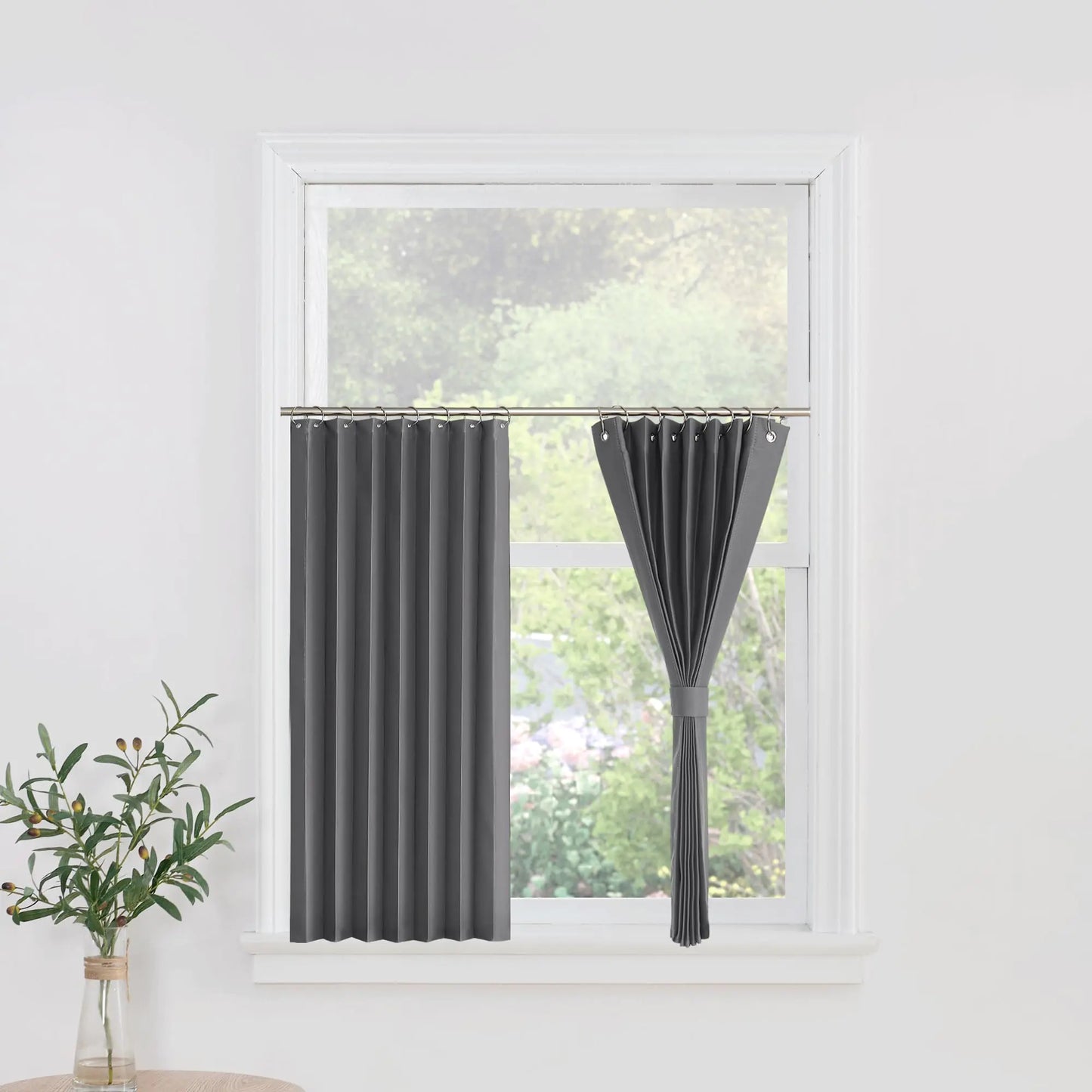 NICETOWN Short Curtains Grey Half Window Curtains for Bedroom Privacy Thermal Insualted Curtain Tiers for Windows Energy Saving Curtain Tiers for Bathroom Kitchen 38 x 36 inches Long 1 Panel