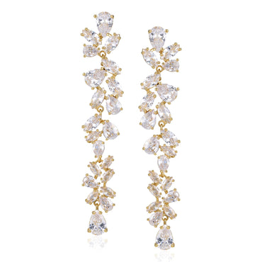 SWEETV Cubic Zirconia Bridal alloy Earrings for Women Brides Crystal Chandelier Wedding Drop Earrings for Prom or Pageant (Gold)