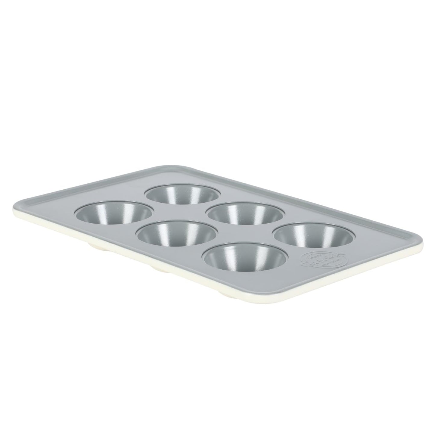 SUR LA TABLE Kitchen Essentials Bake Sale 6 Cup PFA Free Ceramic Nonstick Round Muffin/Cupcake Pan - Linen White