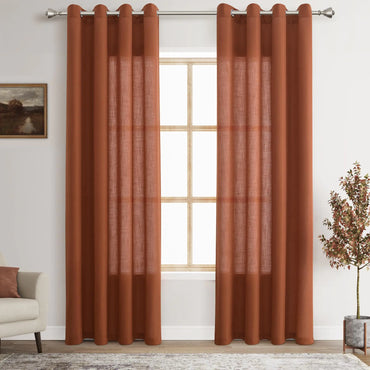 Terracotta Linen Curtains 84 inch Length 2 Panels for Living Room Grommet Sheer Curtains Light Filtering Curtain Drapes Modern Linen Look Semi Sheer Privacy Drapes for Bedroom Dining Room 52X84
