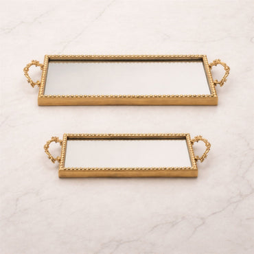 Gold Beaded Mirror Tray (Set of 2)