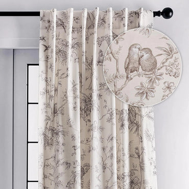 Maison d Hermine 100% Cotton Curtain - 50"x84" Beige Decorative Curtain - Aesthetic Curtains for Farmhouse Kitchen & Bedroom - for Spring & Summer - Jouy Paradis Collection