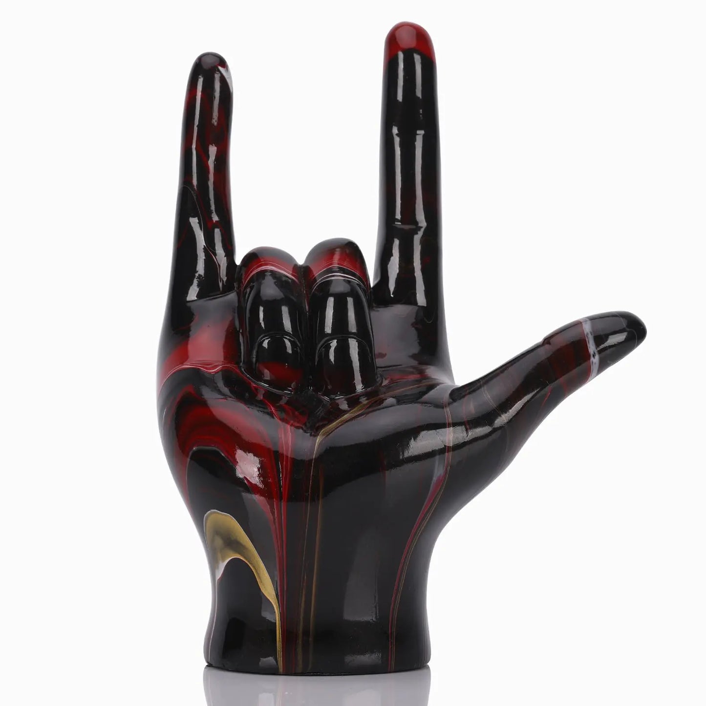 DOVDOV Handmade Resin Sculpture Black Red Love Home Decor I Love You Gesture Statue for Table Decoration and Gifts
