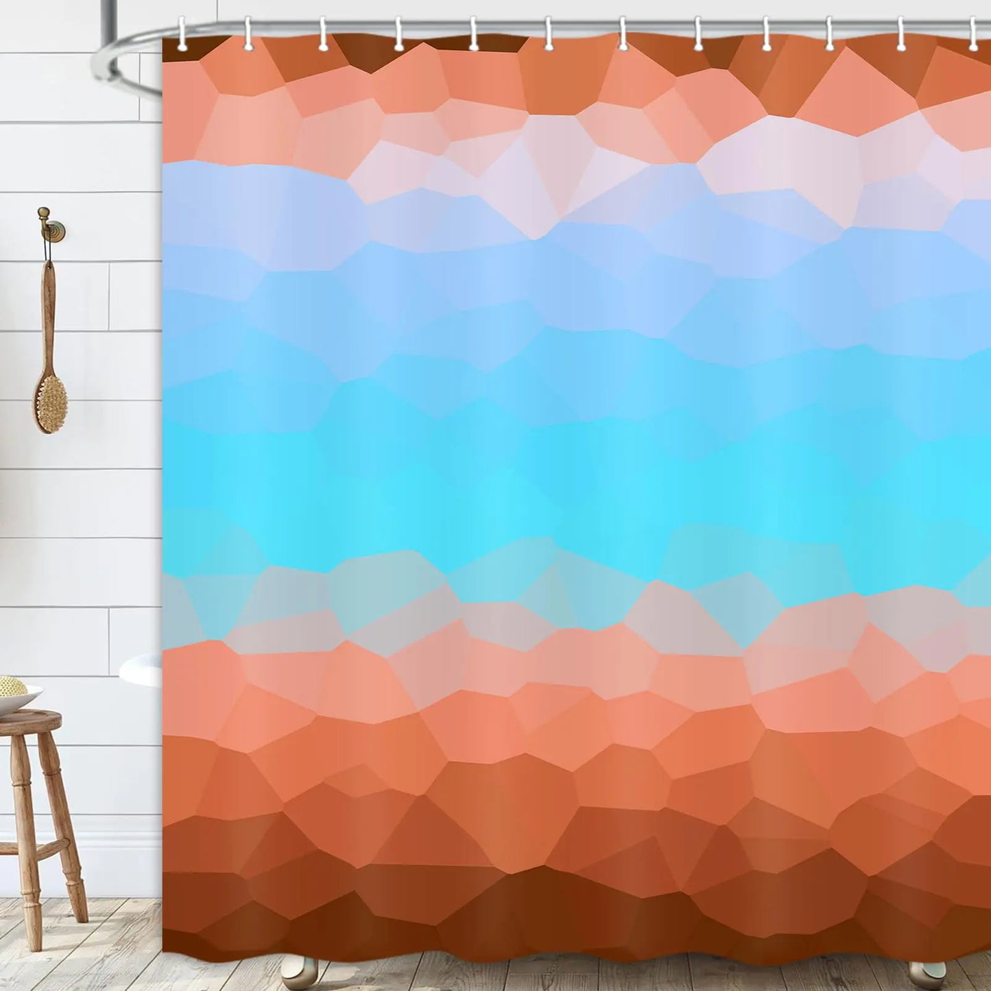 JAWO Modern Shower Curtain Abstract Geometric Shower Curtains for Bathroom Decor Farmhouse Minimalist Fabric Shower Curtain Set 69x70 Inch Terracotta Blue