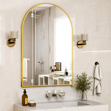 HARRITPURE 30"x40" Arched Bathroom Mirror - Gold Wall Mounted Mirror - Black Arch Mirror - Aluminum Alloy Frame Bathroom Mirror Living Room Bedroom Bathroom and Entryway