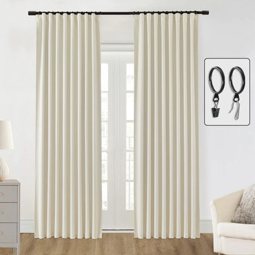 SHINELAND Blackout Curtains 108 Inches Long for Living Room 2 Two Panels Set Back Tab Hook Ring Clip Pleat Extra Long Darkening Insulating Curtains for Window9FTBeige