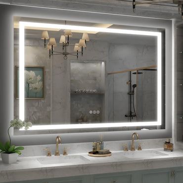 ODDSAN 50x 40 LED Lighted Bathroom Mirror for Wall Large Vanity Mirror with Lights Dimmable Anti-Fog Shatter-Proof ETL Listed (Front + Backlit)