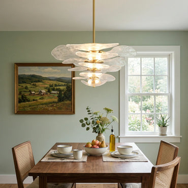 White Sculpted Leaf Glass Chandelier