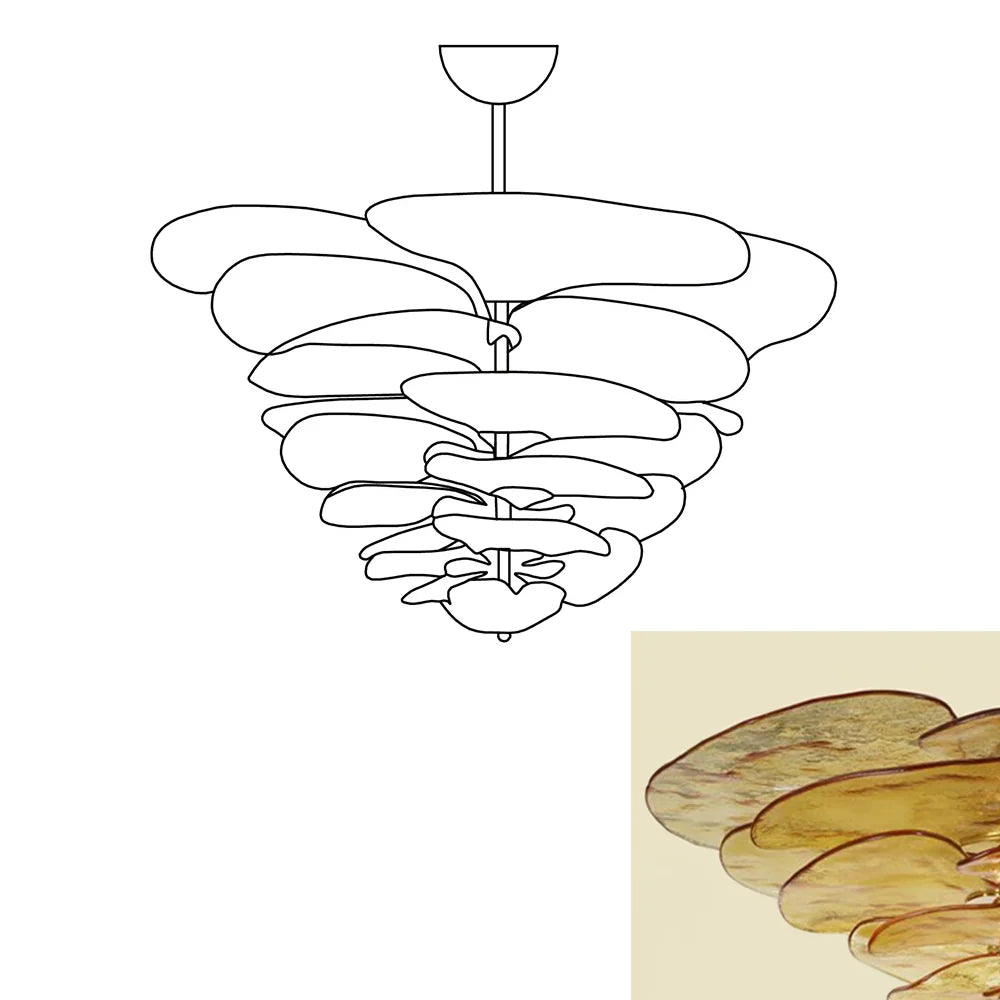 Amber Leaf‑Form Glass Chandelier