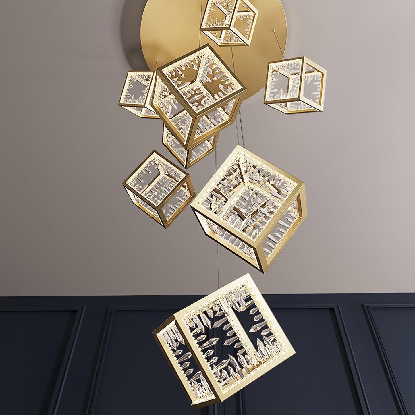 Golden Aurora Cube Modern Chandelier