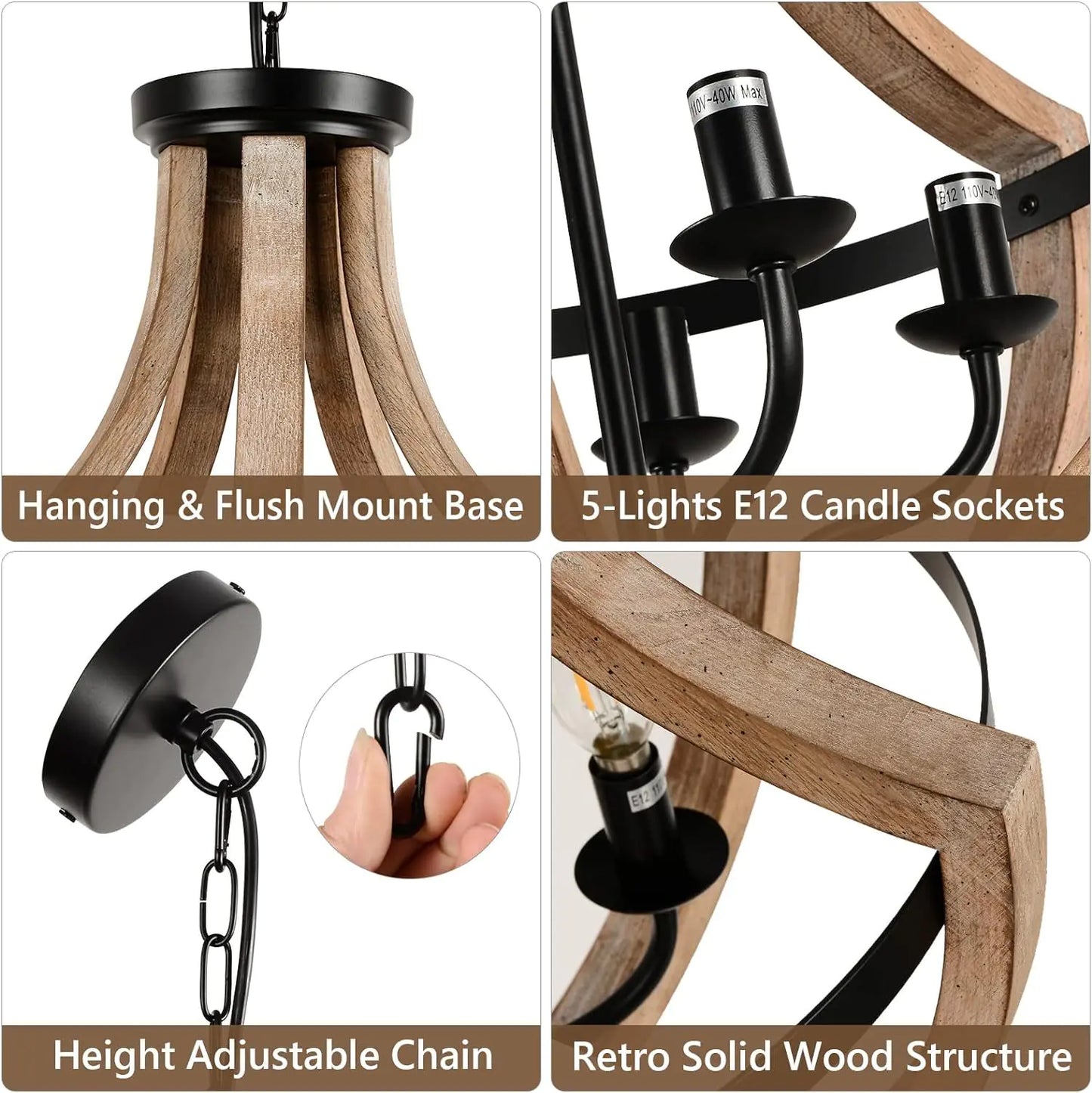 Adjustable Solid Wood Chandelier - Welfel