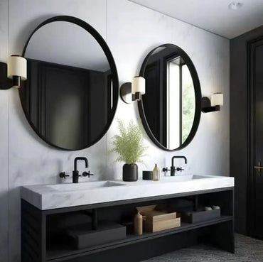 USHOWER 2-Pack Black Round Mirrors 30 Inch Round Bathroom Mirror for Over Sink Black Circle Mirror Metal Frame Bathroom Vanity Mirror for Wall Decor