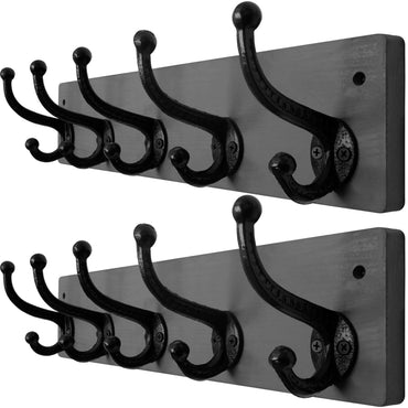 WEBI Rustic Coat Rack Wall Mount5 Cast Iron Coat Hooks Wall MountedHeavy Duty Wall Coat Hanger Hooks for Hanging CoatsClothesGrey2 Packs