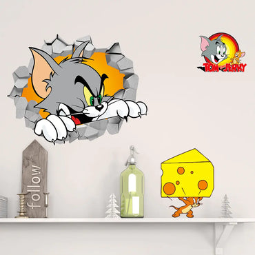 3D Cat and Mouse Wall Stickers for Kids' Room Decor