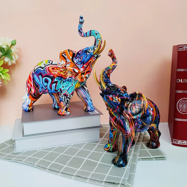 Home Decor Nordic Painting Graffiti Elephant Sculpture Figurine Art Elephant Statue Creative Resin Crafts Decoration Ornaments