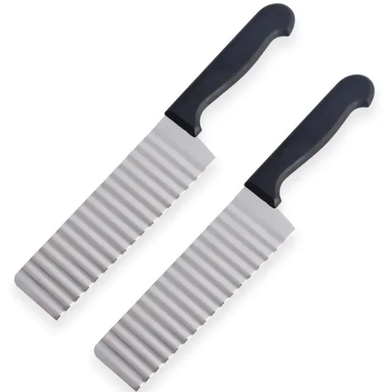 Stainless Steel Potato Chip Long Slicer Dough Vegetable Fruit Crinkle Wavy Slicer Knife Potato Cutter Chopper French Fry Maker