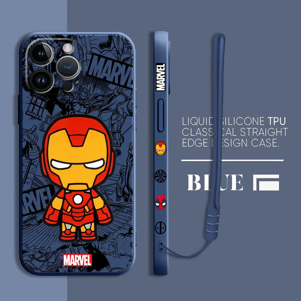Cartoon Marvel Ironman Deadpool Case for iPhone 12 11 15 Plus X 7 8 13 Mini XR 14 Pro Max SE XS Soft Luxury Cover