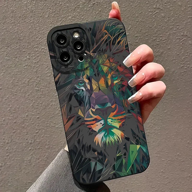 Colorful Lion Pattern Phone Case For iPhone 16 15 Cases iPhone 14 13 12 11 Pro Max XS X XR 7 8 14 Plus Shockproof Silicone Cover