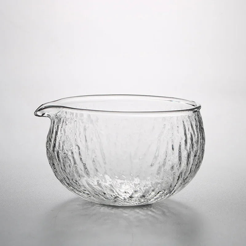 1-3 Textured Glass Matcha Bowl With Pouring Spout - Handmade Japanese Style Green Tea Ceremony Chawan 400ml Tea Set Accessories