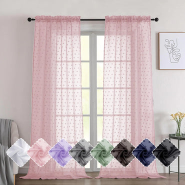 Simplebrand Polka Blush Pink Sheer Curtains 84 Inches Long 2 Panels for Living Room Bedroom Cute Dots Jacquard Curtains Sheer Airy & Lightweight Elegant Window Treatments Sheer 40" Wx84 L Inch