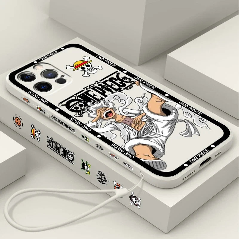 One Piecee Luffyy anime Cartoon Liquid Left Rope For Apple iPhone 15 14 13 12 11 XS XR X 8 7 SE Pro Max Plus Mini Soft Phone Case