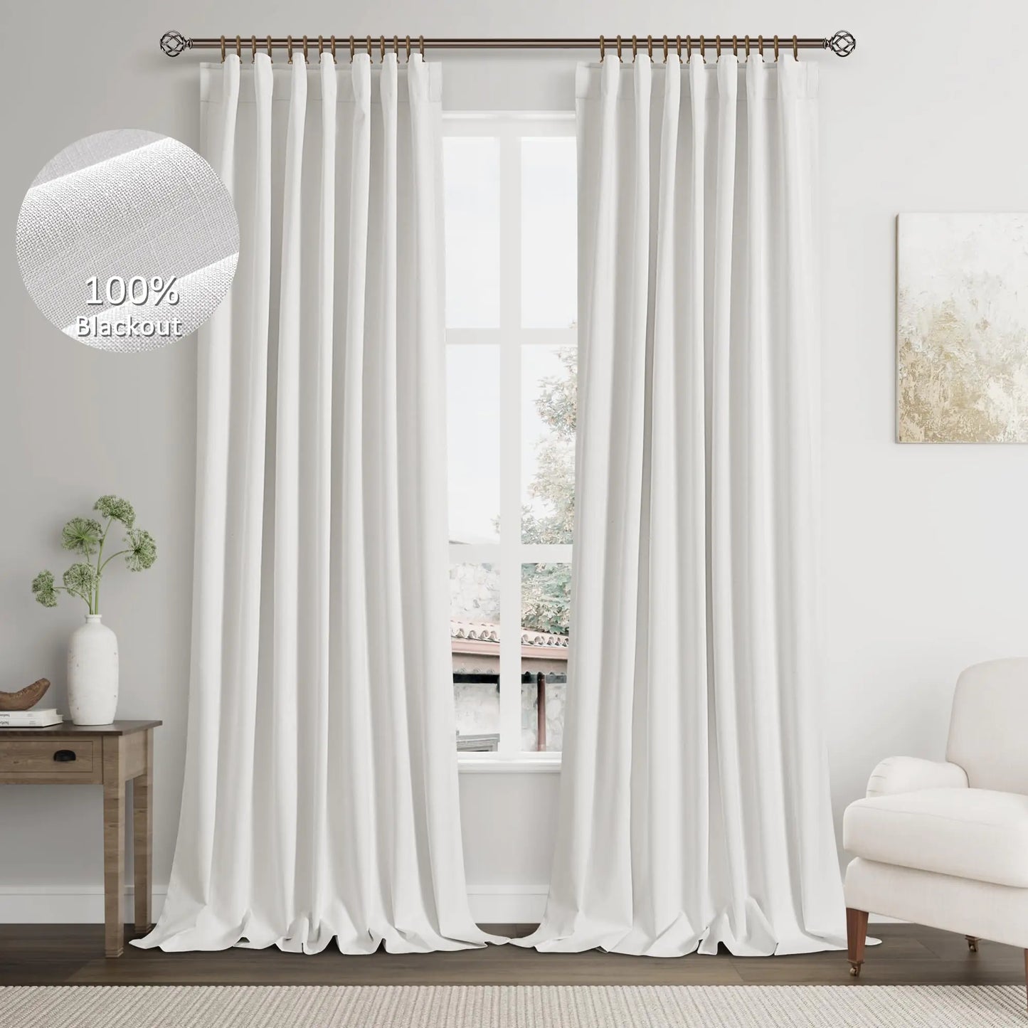 Blackout Curtains Linen 126 Inch Long 2 Panels Set for Living Dining Room Darkening Privacy Curtains & Drapes Black Out Extra Long High Ceiling to Floor Curtain Thermal Insulated Ivory/White52x126