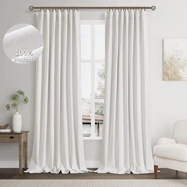 Blackout Curtains Linen 126 Inch Long 2 Panels Set for Living Dining Room Darkening Privacy Curtains & Drapes Black Out Extra Long High Ceiling to Floor Curtain Thermal Insulated Ivory/White52x126