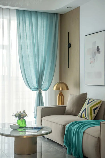 Sea Green Semi-Sheer Blackout Long Curtains for Doors