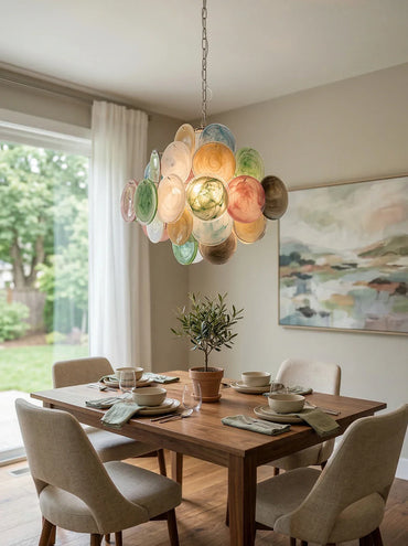 Multicolored Murano Glass Disc Chandelier