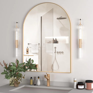 NEUWEABY Arched Wall Mirror for Bathroom 30"x40" Arched Mirror Wall Mounted Mirror with Metal Frame Gold Vanity Mirror Decor for Mantle Bedroom Entryway Living Room
