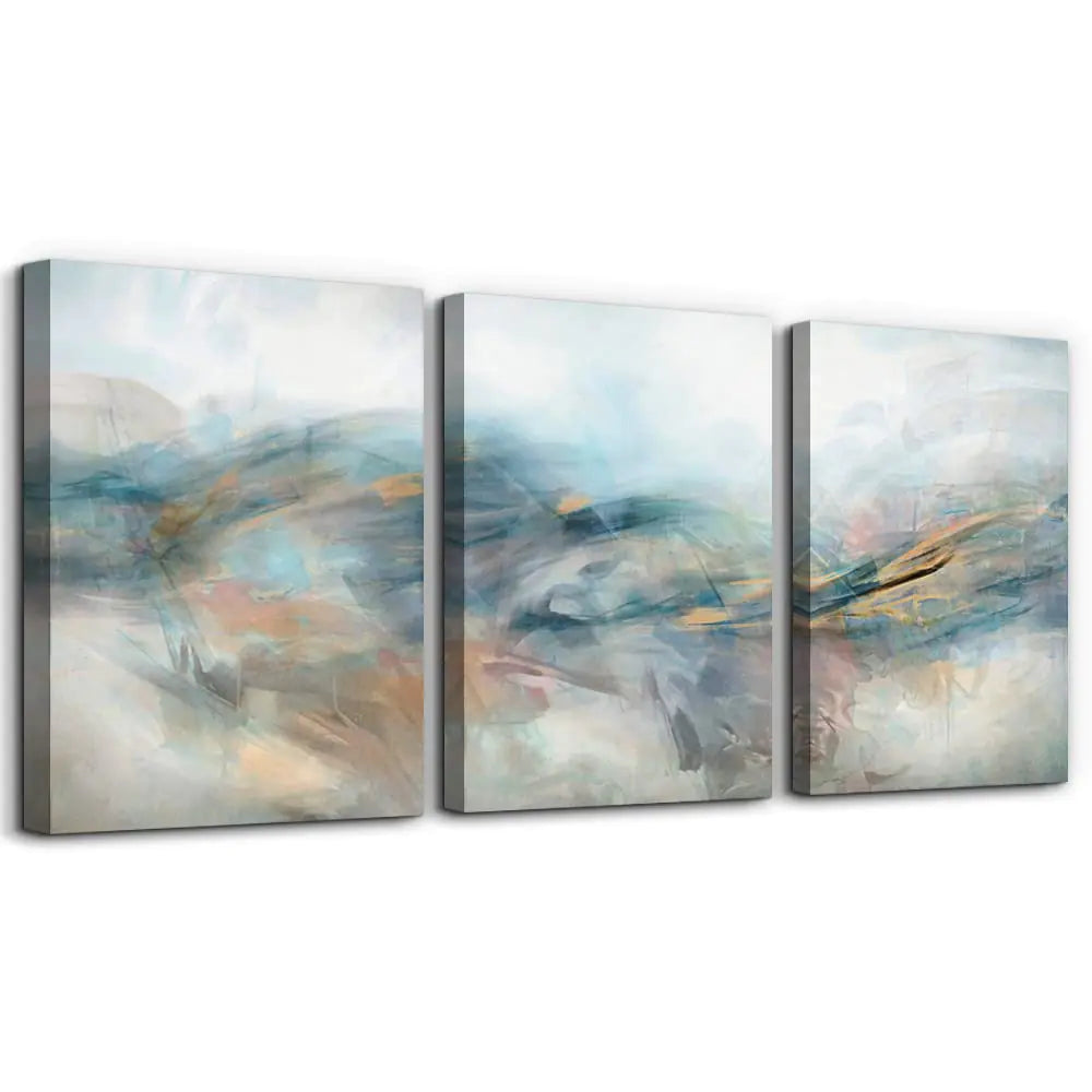 TTHYUEWS Abstract Wall Art 3-Piece Canvas Minimalist Ink Wall Paintings for Living Room Bedroom Office Decor 16x24 inches Each Blue Green Purple