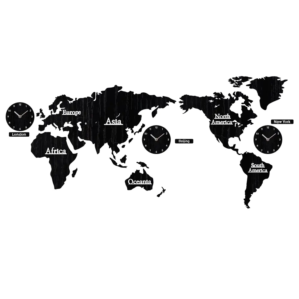 European Wooden Creative Wall Clock with 3D World Map