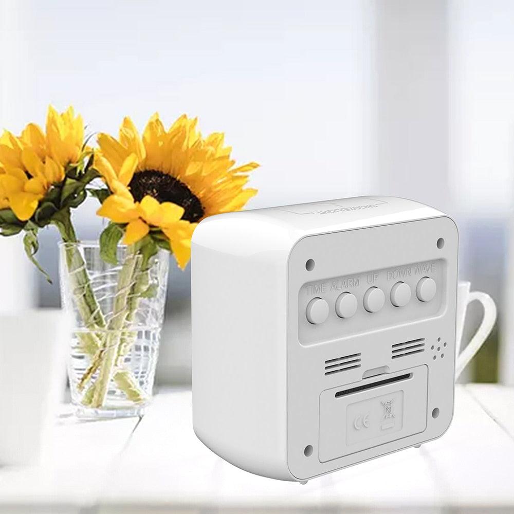 Digital Desktop LCD Snooze Calendar Alarm clock Digital Desktop Clock Electronic Digital Alarm Clocks for Bedroom Home Decor LCD Screen with Time/Calendar/Temperature Display White Bedroom Watch with Thermometer & Hygrometer for Home Battery Operated
