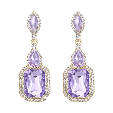BriLove Wedding Bridal Dangle Earrings for Women Emerald Cut Crystal Infinity Figure 8 Chandelier Earrings Light Purple Gold-Tone