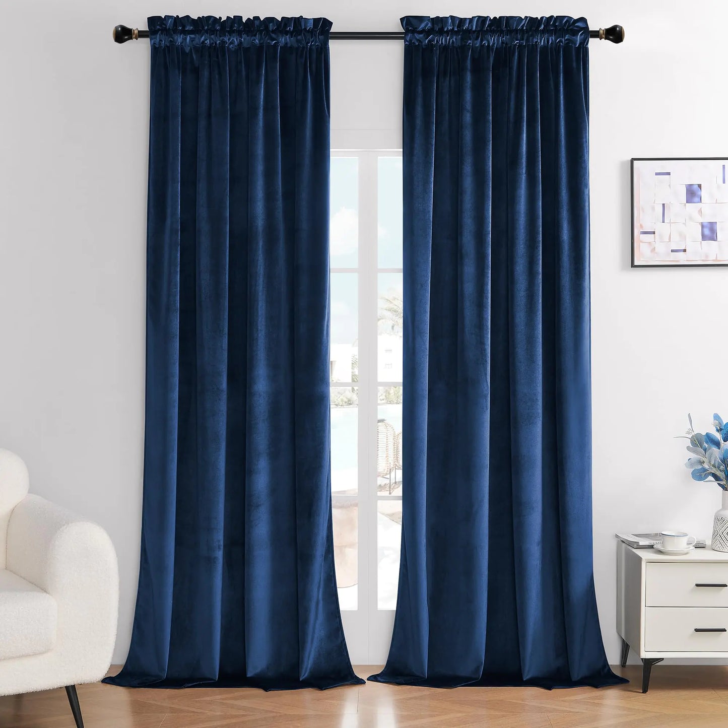 Timeper Navy Blue Velvet Curtains 108 inches 2 Panels Dual Rod Pocket Blackout Curtains for Bedroom Living Room Thermal Insulated Luxury Super Soft Window DrapesW52 x L108 inches