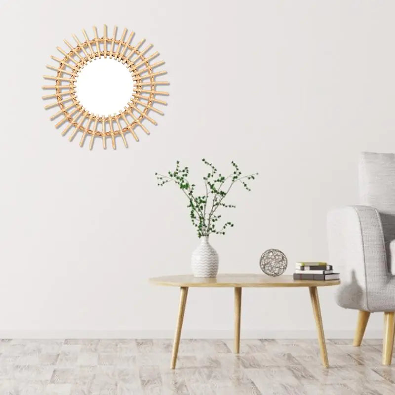 Gold Woven Decorative Mirror - Nordic Handmade Bamboo Wall Art