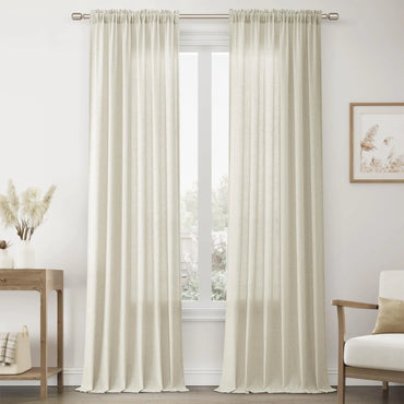 Aersas Beige Flax Linen Curtains 90 Inch Length for Bedroom 2 Panels Rod Pocket Light Filtering Semi Sheer Window Curtains 52 Inch Width Curtain for Living Room Dining Burlap Farmhouse Decor 52x90