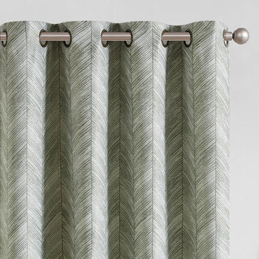 jinchan Sage Green Printed Curtains 96 Inch Length for Living Room Grommet Jacquard Curtains with Herringbone Pattern Green and White Modern Room Darkening Drapes Bedroom Window Curtain Set 2 Panels