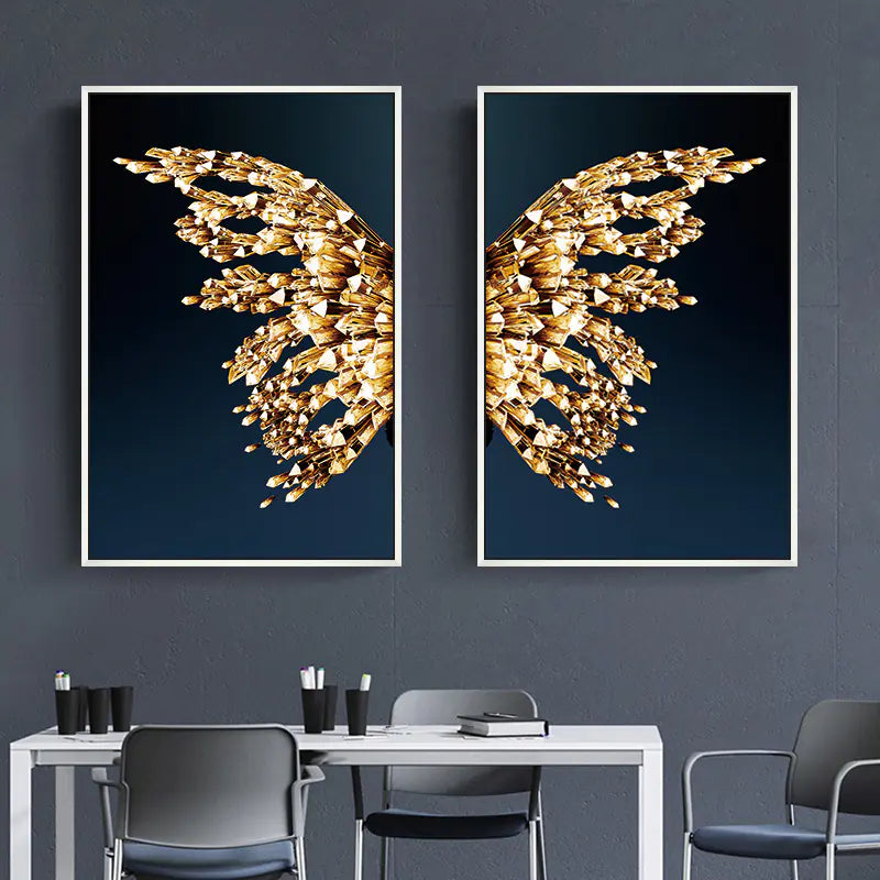 Abstract Gold Butterfly Wings Art for Living Room Decor