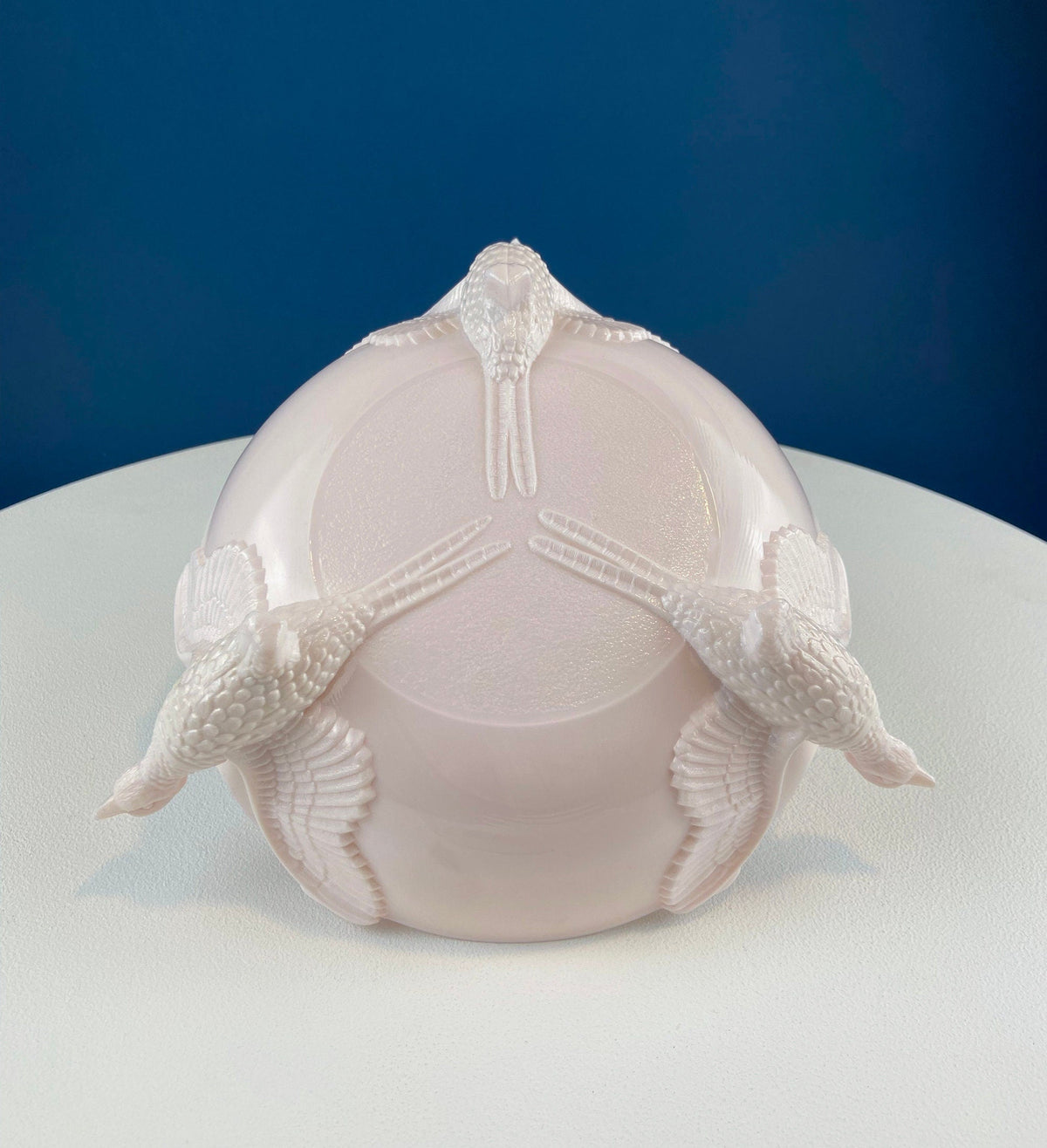 Vintage Shell Pink Jeanette Milk Glass Divided Serving Platter. Stunning 3-d Feather Motif. 6 Section Bowl. Appetizers Condiments Fruit.